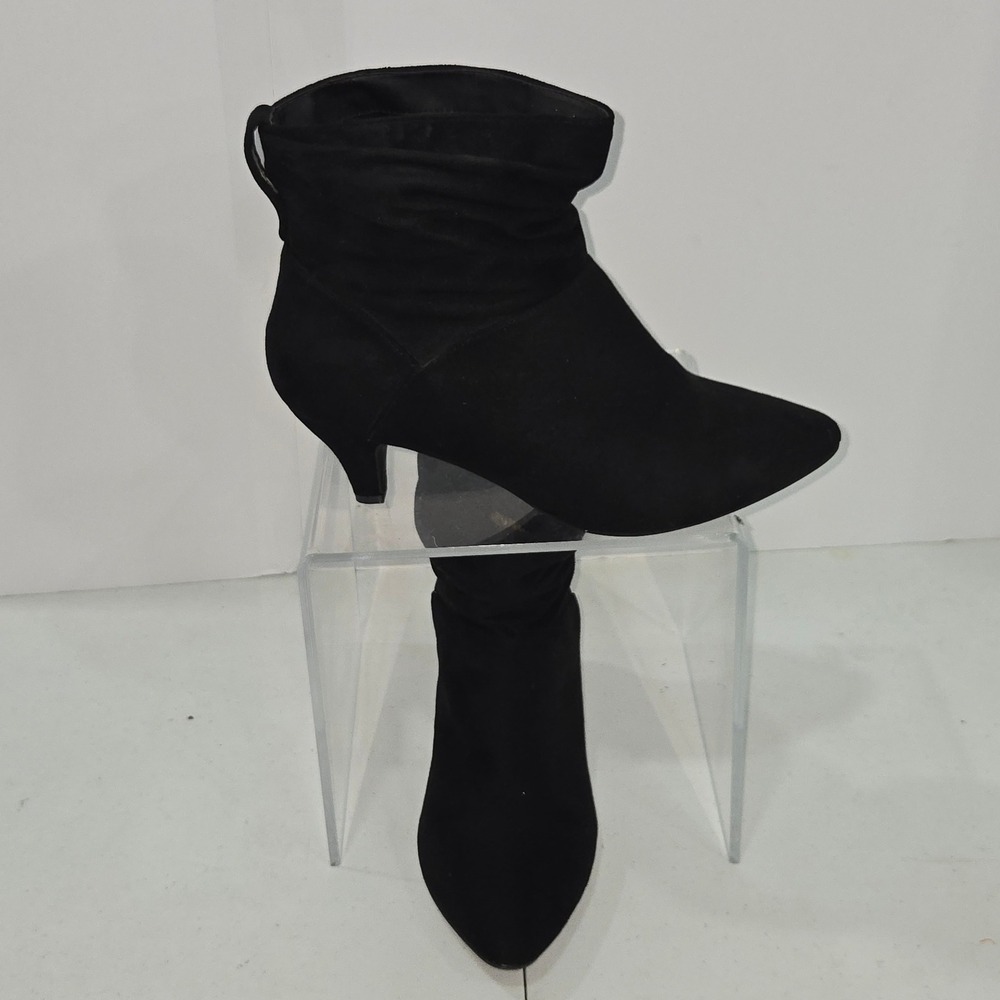 Comfortview Kourt Black Faux Suede Slouchy Ankle Boots Kitten Heel Womens 10W